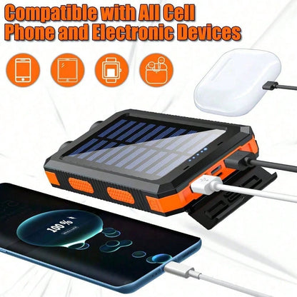 30000mAh Solar Charger Power Bank Portable Charger With LED Flashlight&Compass Camping External Backup Battery Pack For All Cell Phones & Electronic Devices Suitable For Summer Holiday Outdoor Travel