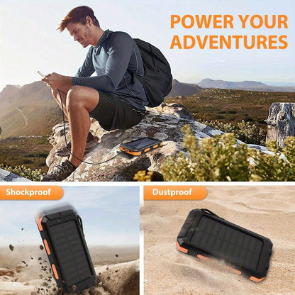 30000mAh Solar Charger Power Bank Portable Charger With LED Flashlight&Compass Camping External Backup Battery Pack For All Cell Phones & Electronic Devices Suitable For Summer Holiday Outdoor Travel