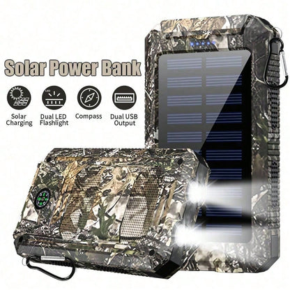 30000mAh Solar Charger Power Bank Portable Charger With LED Flashlight&Compass Camping External Backup Battery Pack For All Cell Phones & Electronic Devices Suitable For Summer Holiday Outdoor Travel