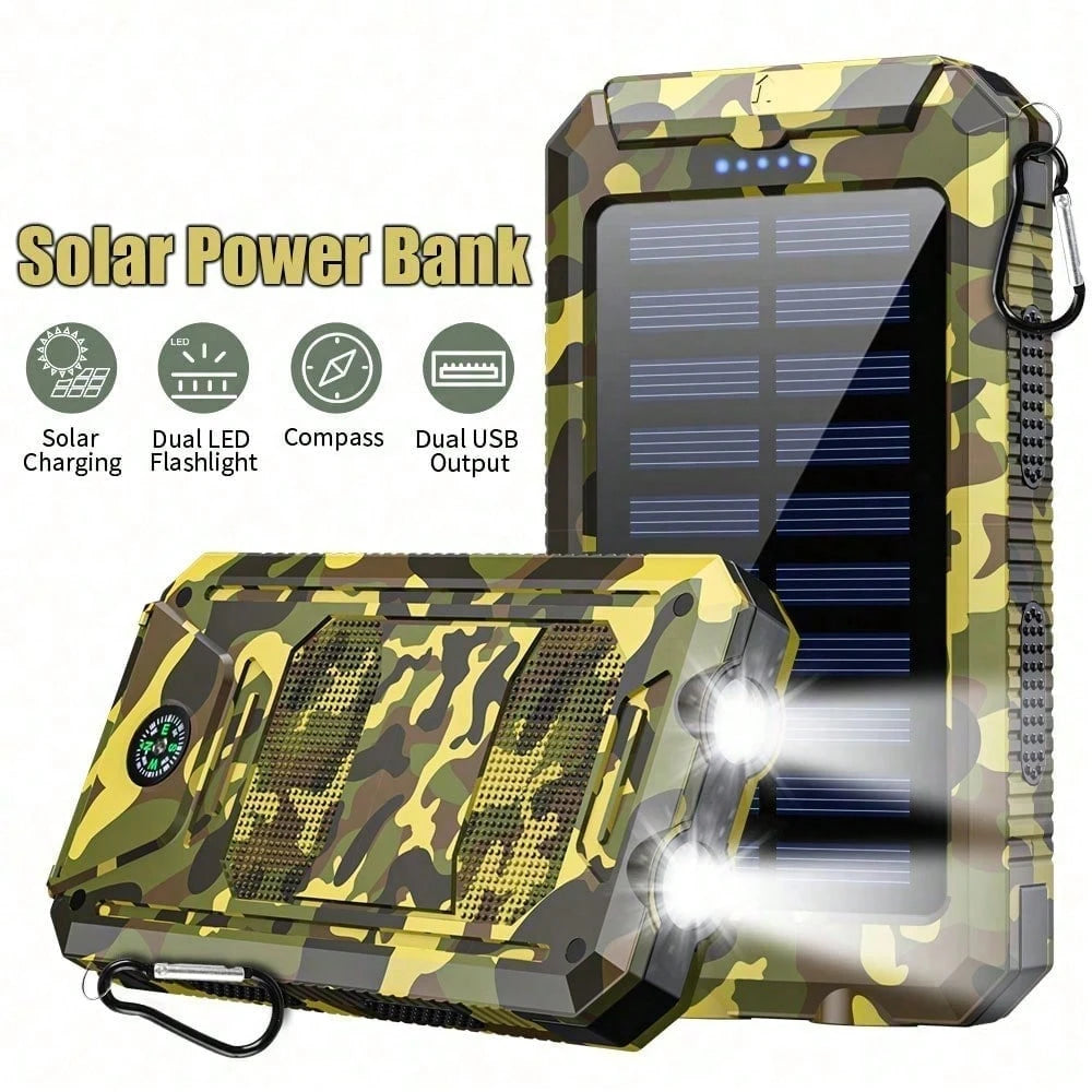 30000mAh Solar Charger Power Bank Portable Charger With LED Flashlight&Compass Camping External Backup Battery Pack For All Cell Phones & Electronic Devices Suitable For Summer Holiday Outdoor Travel