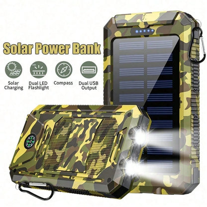 30000mAh Solar Charger Power Bank Portable Charger With LED Flashlight&Compass Camping External Backup Battery Pack For All Cell Phones & Electronic Devices Suitable For Summer Holiday Outdoor Travel