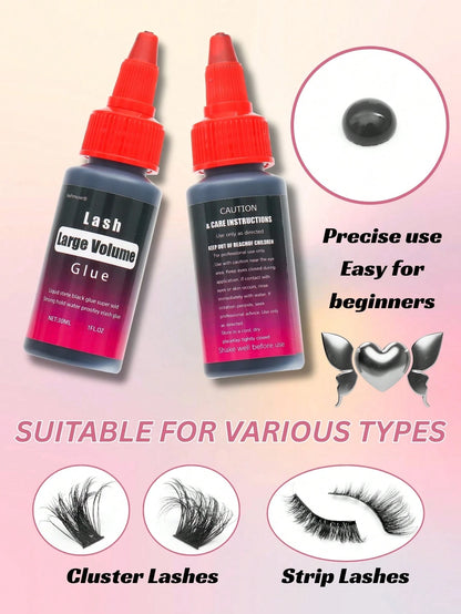 30ml/Pc Lash Glue, Cluster Eyelash Glue, Black Sensitive Lash Glue, Fast Drying, Waterproof & Long-Lasting, Strong Hold DIY Lash Extension Glue For Individual Lashes Suitable For Various False Eyelash