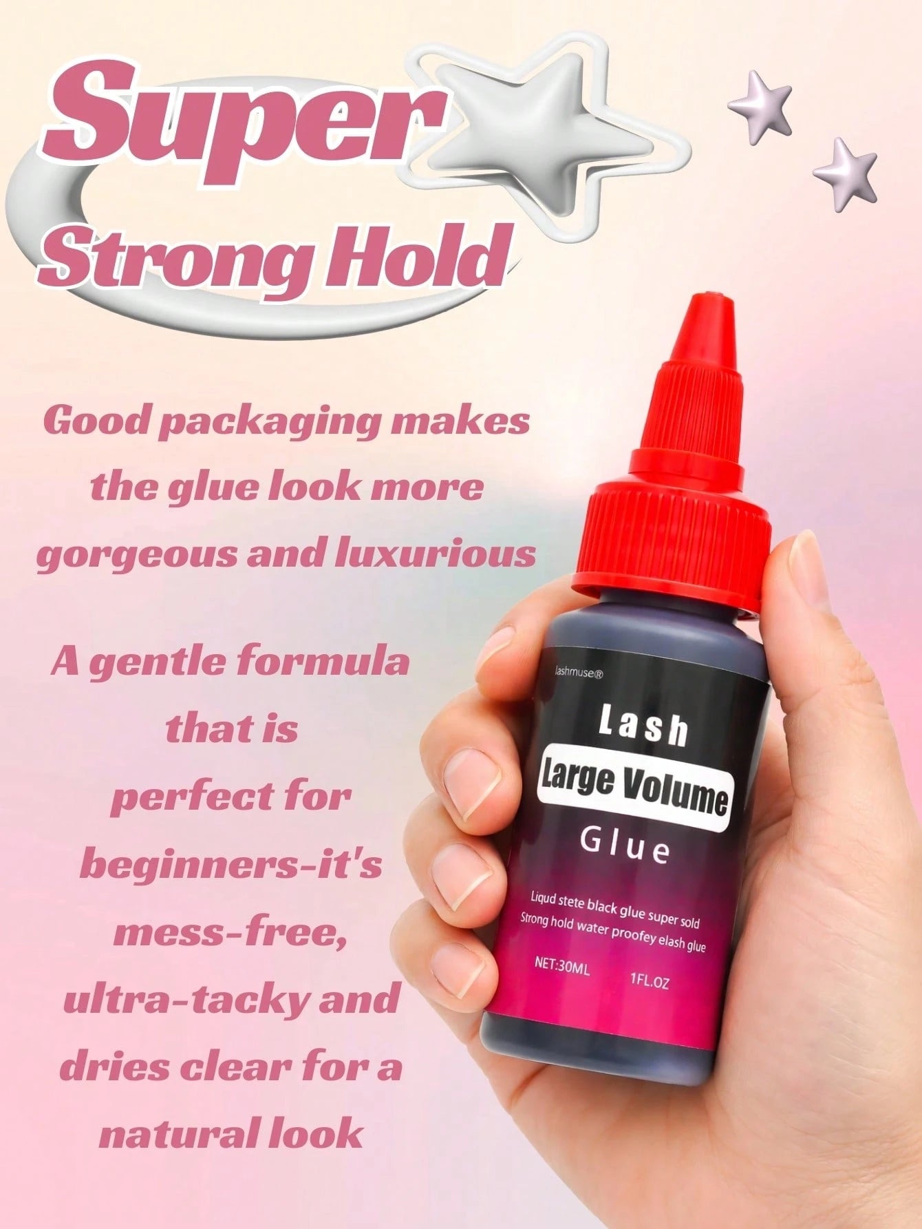 30ml/Pc Lash Glue, Cluster Eyelash Glue, Black Sensitive Lash Glue, Fast Drying, Waterproof & Long-Lasting, Strong Hold DIY Lash Extension Glue For Individual Lashes Suitable For Various False Eyelash