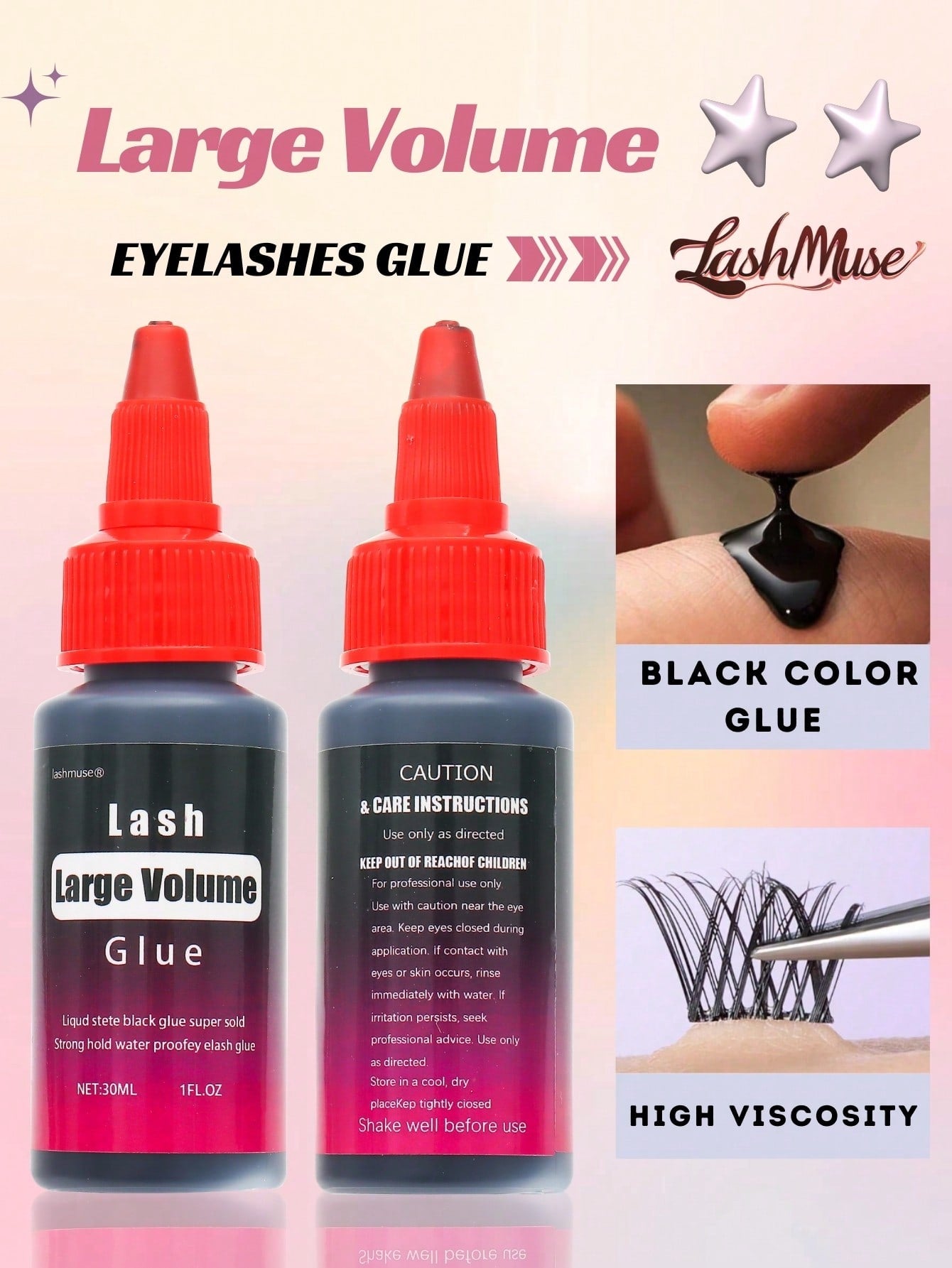 30ml/Pc Lash Glue, Cluster Eyelash Glue, Black Sensitive Lash Glue, Fast Drying, Waterproof & Long-Lasting, Strong Hold DIY Lash Extension Glue For Individual Lashes Suitable For Various False Eyelash