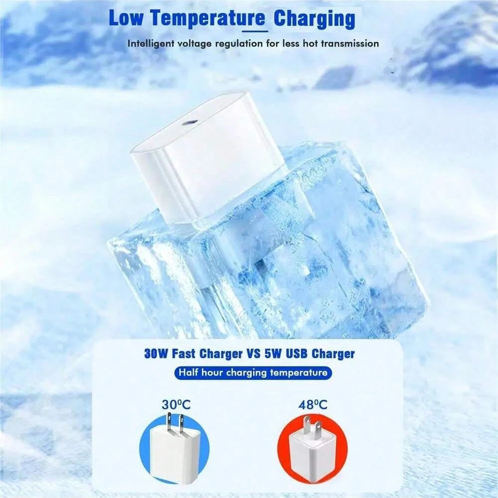 30W Fast Charging Adapter + 6ft High-Efficiency Data Transfer Charging Cable, Compatible With IPhone 14 Pro Max/14 Pro/14 Plus/14/13/12/11/XS/XR/IPad Series, Wall Charger Set