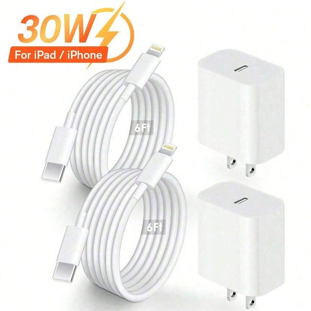30W Fast Charging Adapter + 6ft High-Efficiency Data Transfer Charging Cable, Compatible With IPhone 14 Pro Max/14 Pro/14 Plus/14/13/12/11/XS/XR/IPad Series, Wall Charger Set