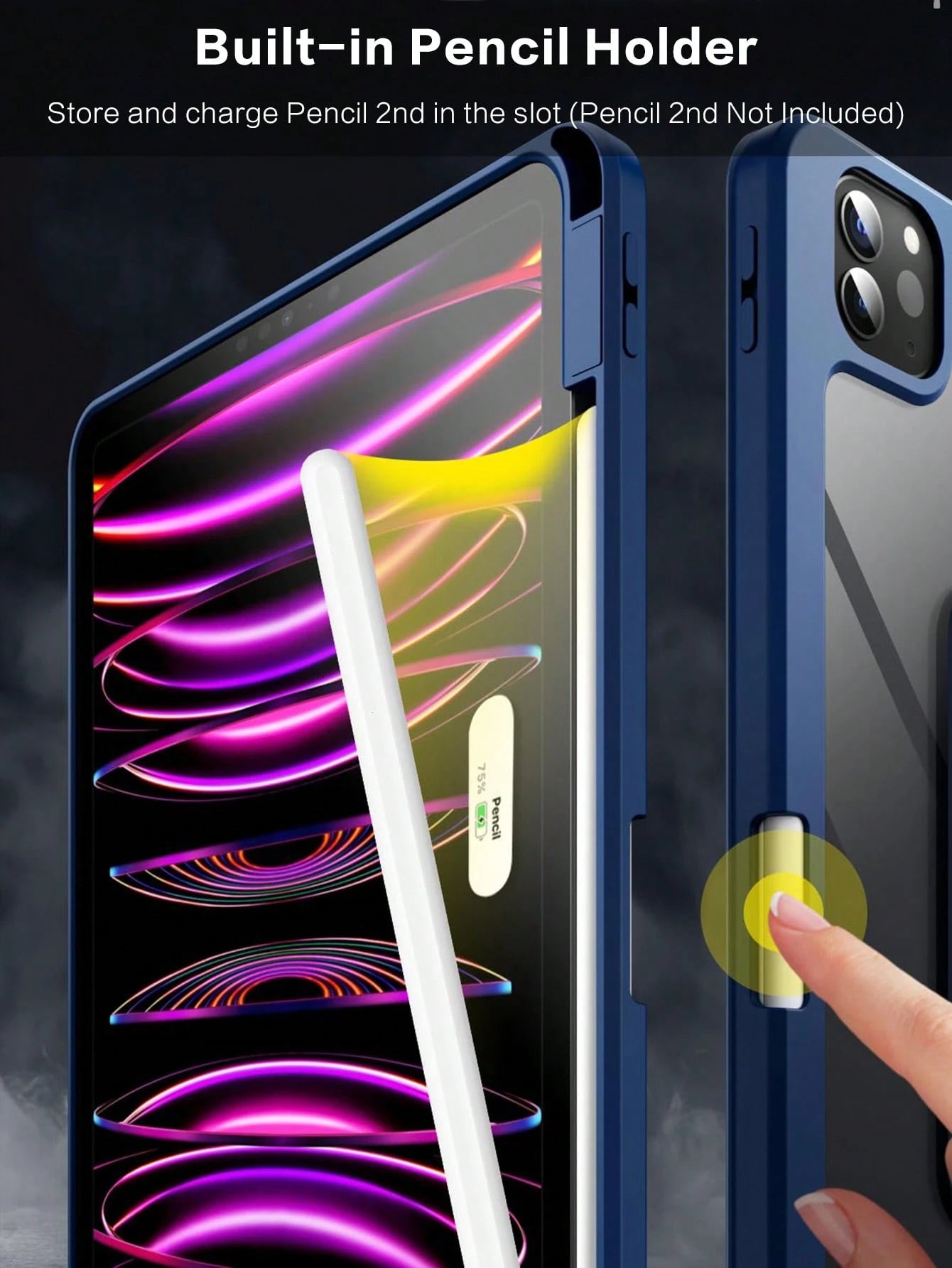 360 Degree Rotating Protective Case Compatible With Ipad, Compatible With Pencil Slot, Shockproof, Auto Wake/Sleep, Adjustable Viewing Angles- Deep Blue