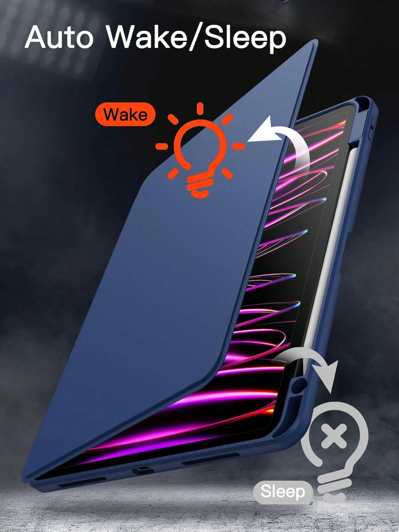 360 Degree Rotating Protective Case Compatible With Ipad, Compatible With Pencil Slot, Shockproof, Auto Wake/Sleep, Adjustable Viewing Angles- Deep Blue