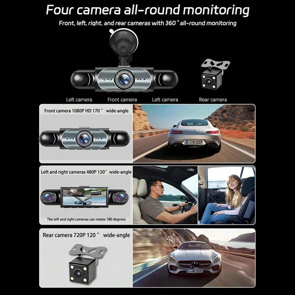 360° Full View Dash Cam Front And Rear Inside, 4 Channel Dashcam 1080P Full HD Dash Camera For Cars With Infrared Lamps Night Vision G-Sensor, Parking Mode, 64GB SD Card Car Accessories