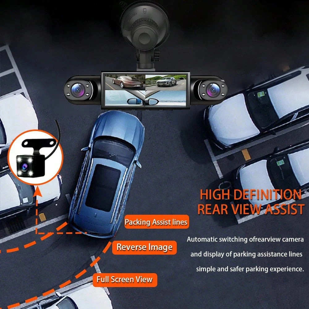 360° Full View Dash Cam Front And Rear Inside, 4 Channel Dashcam 1080P Full HD Dash Camera For Cars With Infrared Lamps Night Vision G-Sensor, Parking Mode, 64GB SD Card Car Accessories