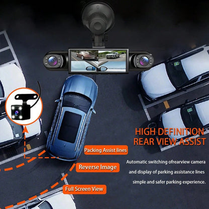 360° Full View Dash Cam Front And Rear Inside, 4 Channel Dashcam 1080P Full HD Dash Camera For Cars With Infrared Lamps Night Vision G-Sensor, Parking Mode, 64GB SD Card Car Accessories