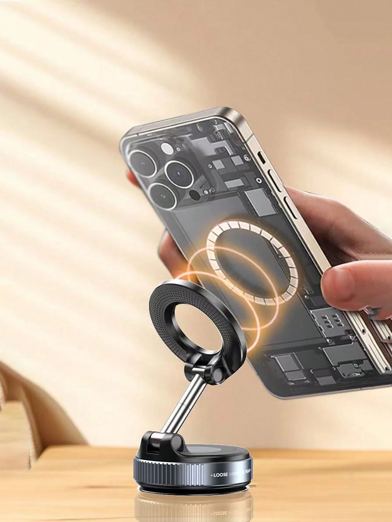 360° Rotating Magnetic Phone Holder, Foldable & Extendable, ABS Material, Not Waterproof, Suitable For Car/Shower/Travel/Gym/Smooth Mirror Surface, Phone Stand, Car Accessories