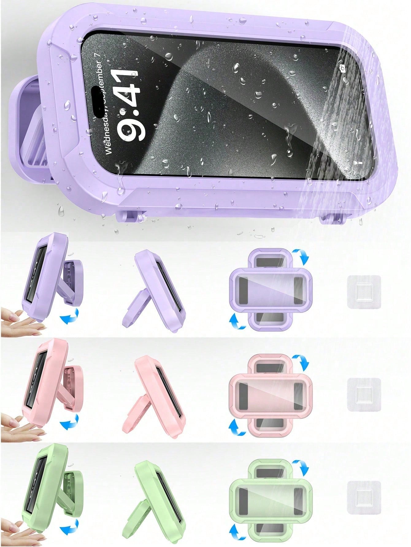 360° Rotation Waterproof Shower Phone Holder, Retractable, Angle Adjustable, Shower Caddy, Shower Organizer, Shower Phone Case, Anti-Fog High Sensitivity Cover Mount Box For Bathroom Wall, Mirror, Bat