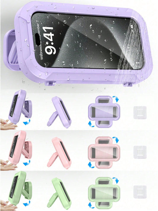 360° Rotation Waterproof Shower Phone Holder, Retractable, Angle Adjustable, Shower Caddy, Shower Organizer, Shower Phone Case, Anti-Fog High Sensitivity Cover Mount Box For Bathroom Wall, Mirror, Bat
