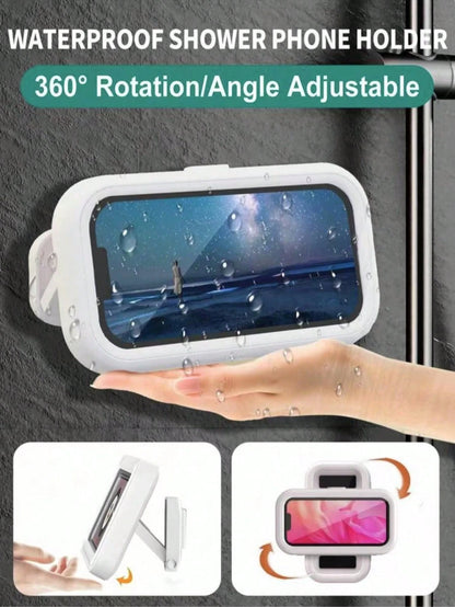360° Rotation Waterproof Shower Phone Holder, Retractable, Angle Adjustable,Shower Phone Case, Anti-Fog High Sensitivity Cover Mount Box For Bathroom Wall Mirror Bathtub Kitchen, Waterproof Bathroom T