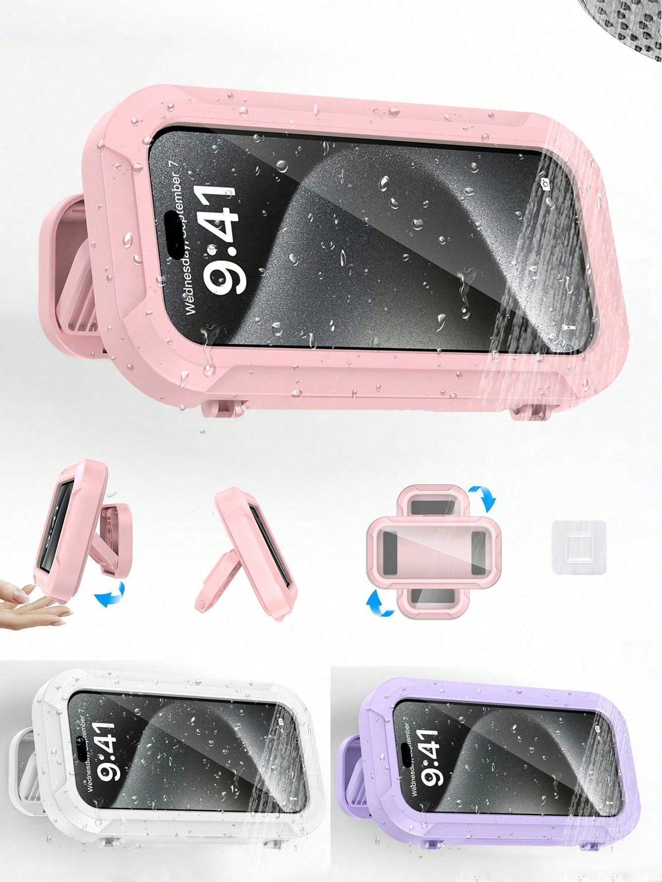 360° Rotation Waterproof Shower Phone Holder, Retractable, Angle Adjustable, Shower Caddy, Shower Organizer, Shower Phone Case, Anti-Fog High Sensitivity Cover Mount Box For Bathroom Wall, Mirror, Bat
