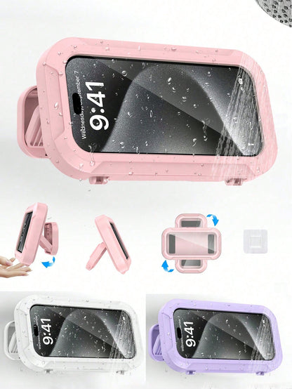 360° Rotation Waterproof Shower Phone Holder, Retractable, Angle Adjustable, Shower Caddy, Shower Organizer, Shower Phone Case, Anti-Fog High Sensitivity Cover Mount Box For Bathroom Wall, Mirror, Bat