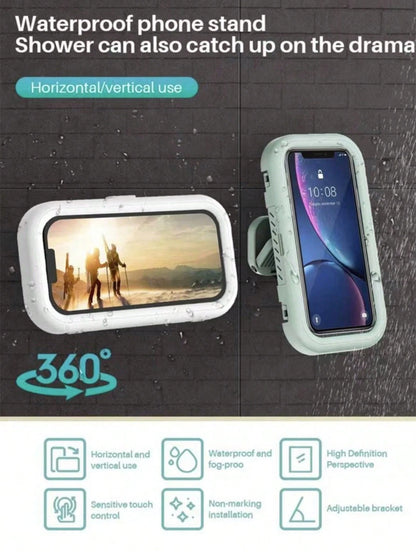 360° Rotation Waterproof Shower Phone Holder, Retractable, Angle Adjustable,Shower Phone Case, Anti-Fog High Sensitivity Cover Mount Box For Bathroom Wall Mirror Bathtub Kitchen, Waterproof Bathroom T