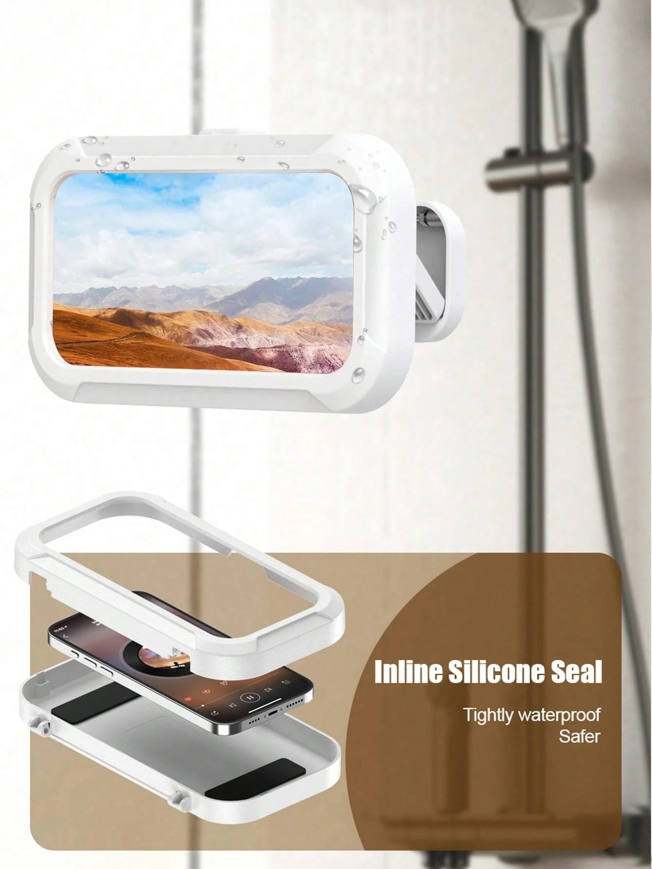 360° Rotation Waterproof Shower Phone Holder, Retractable, Angle Adjustable, Shower Caddy, Shower Organizer, Shower Phone Case, Anti-Fog High Sensitivity Cover Mount Box For Bathroom Wall, Mirror, Bat