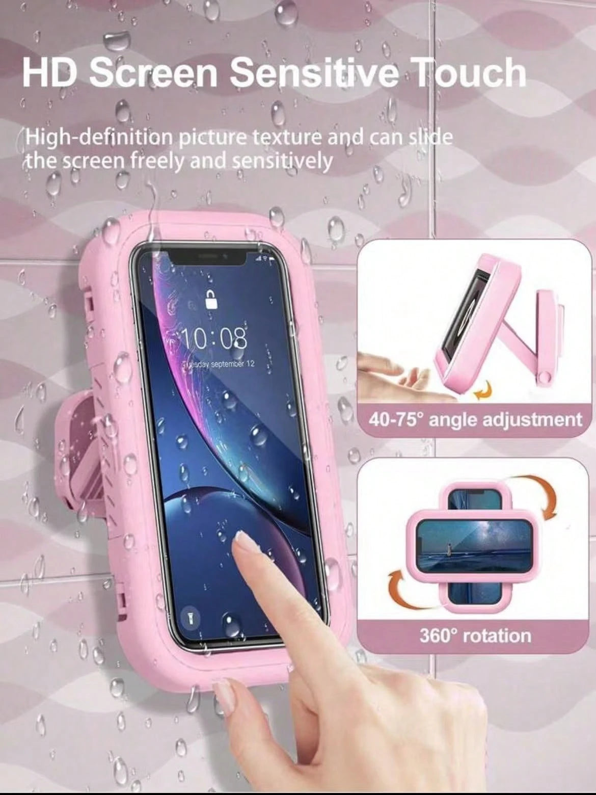 360° Rotation Waterproof Shower Phone Holder, Retractable, Angle Adjustable,Shower Phone Case, Anti-Fog High Sensitivity Cover Mount Box For Bathroom Wall Mirror Bathtub Kitchen, Waterproof Bathroom T