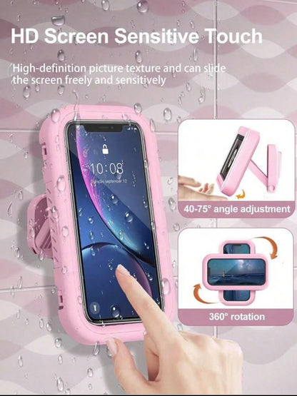 360° Rotation Waterproof Shower Phone Holder, Retractable, Angle Adjustable,Shower Phone Case, Anti-Fog High Sensitivity Cover Mount Box For Bathroom Wall Mirror Bathtub Kitchen, Waterproof Bathroom T