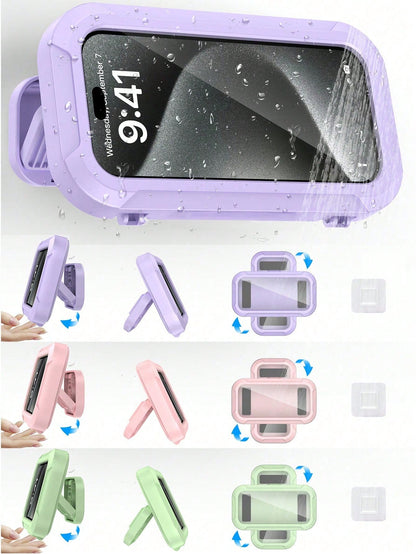 360° Rotation Waterproof Shower Phone Holder, Retractable, Angle Adjustable, Shower Caddy, Shower Organizer, Shower Phone Case, Anti-Fog High Sensitivity Cover Mount Box For Bathroom Wall, Mirror, Bat
