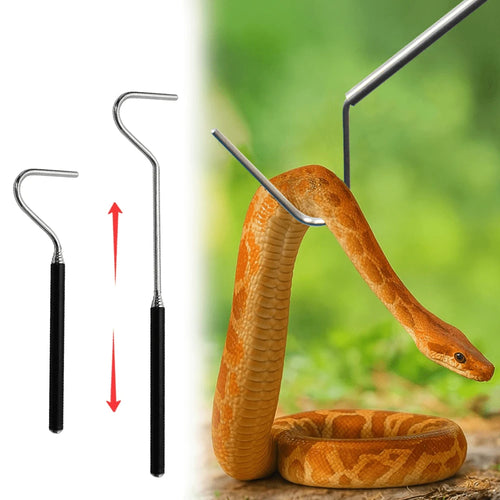 39" Collapsible Snake Hook, Portable Mini Stainless Steel Snake & Reptile Hook, Retractable Catching Snake Handling Tool With Anti Slip Rubber Grip