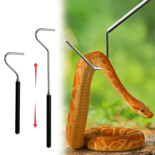 39" Collapsible Snake Hook, Portable Mini Stainless Steel Snake & Reptile Hook, Retractable Catching Snake Handling Tool With Anti Slip Rubber Grip