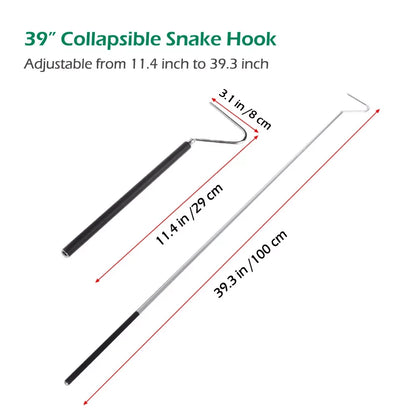 39" Collapsible Snake Hook, Portable Mini Stainless Steel Snake & Reptile Hook, Retractable Catching Snake Handling Tool With Anti Slip Rubber Grip