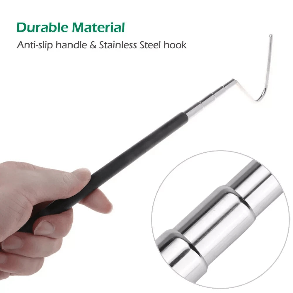 39" Collapsible Snake Hook, Portable Mini Stainless Steel Snake & Reptile Hook, Retractable Catching Snake Handling Tool With Anti Slip Rubber Grip