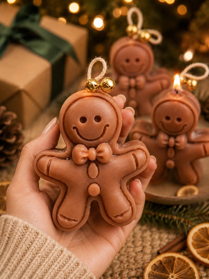 3D Gingerbread Man Silicone Candle Mold, Cute Smiling Gingerbread Statue With Bow And Button Emboss, Pre-Drilled Hanging Hole, Non-Stick Flexible Heat-Resistant Silicone, Easy To Demold And Reuse, Sui