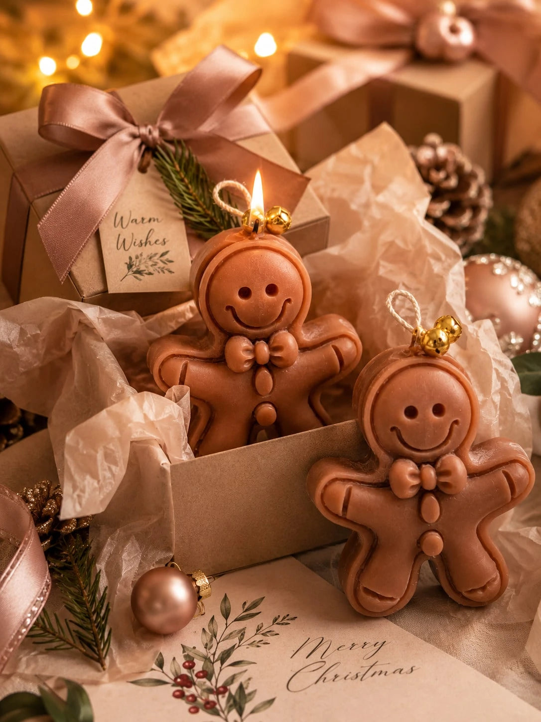 3D Gingerbread Man Silicone Candle Mold, Cute Smiling Gingerbread Statue With Bow And Button Emboss, Pre-Drilled Hanging Hole, Non-Stick Flexible Heat-Resistant Silicone, Easy To Demold And Reuse, Sui