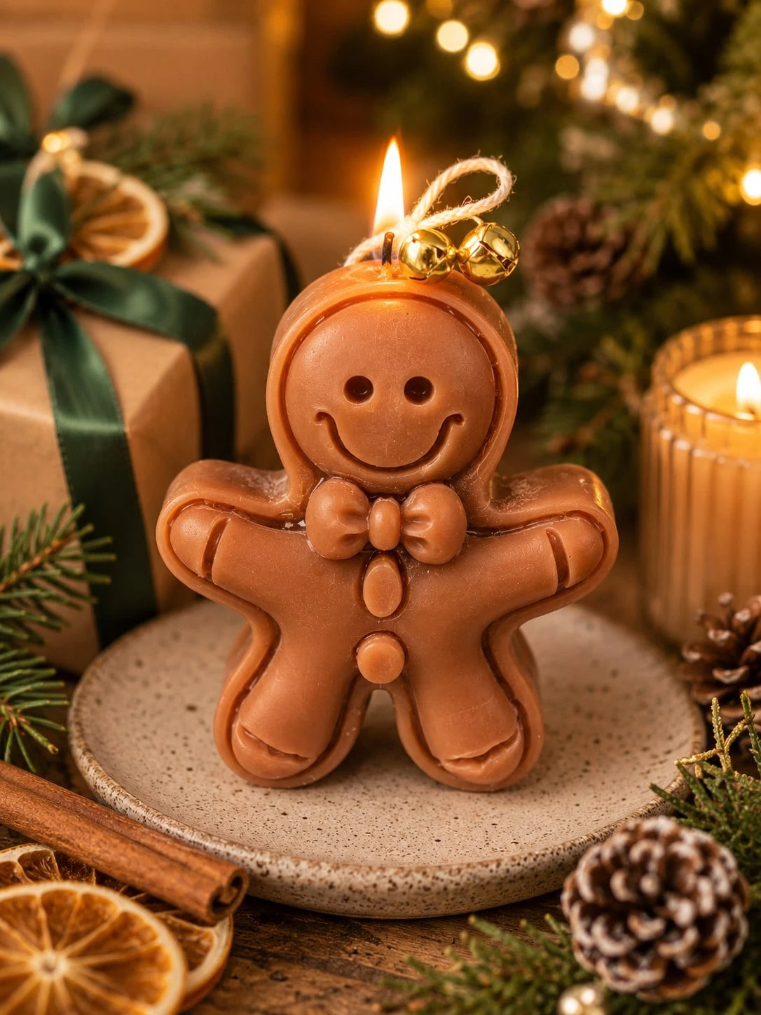3D Gingerbread Man Silicone Candle Mold, Cute Smiling Gingerbread Statue With Bow And Button Emboss, Pre-Drilled Hanging Hole, Non-Stick Flexible Heat-Resistant Silicone, Easy To Demold And Reuse, Sui