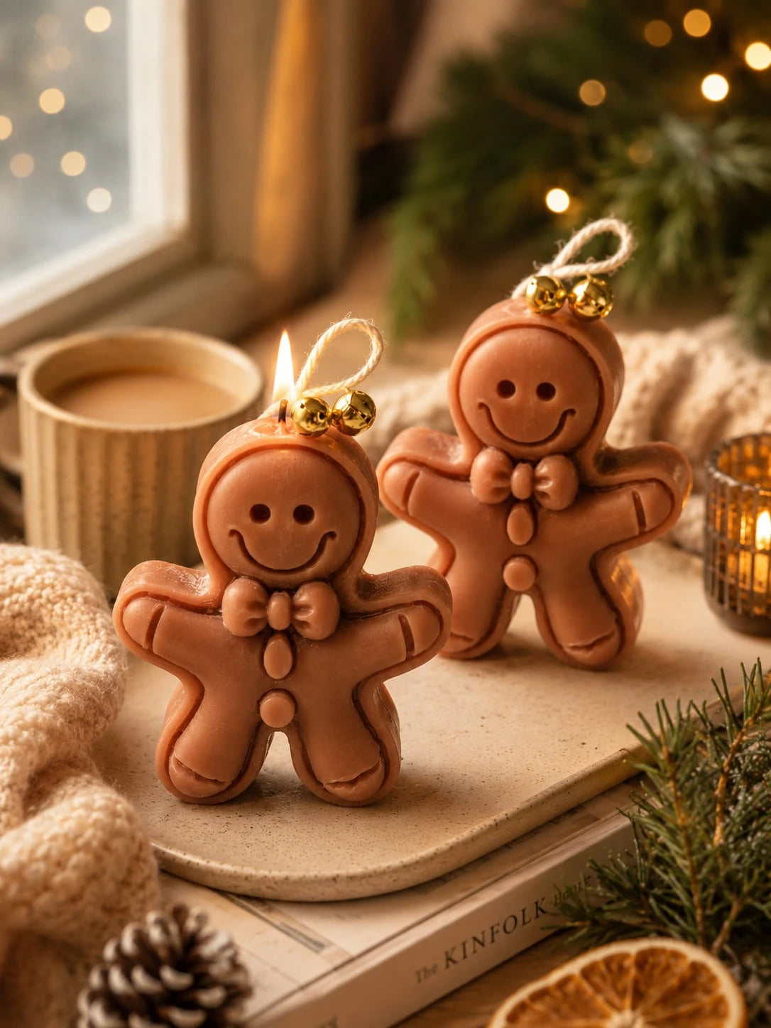 3D Gingerbread Man Silicone Candle Mold, Cute Smiling Gingerbread Statue With Bow And Button Emboss, Pre-Drilled Hanging Hole, Non-Stick Flexible Heat-Resistant Silicone, Easy To Demold And Reuse, Sui