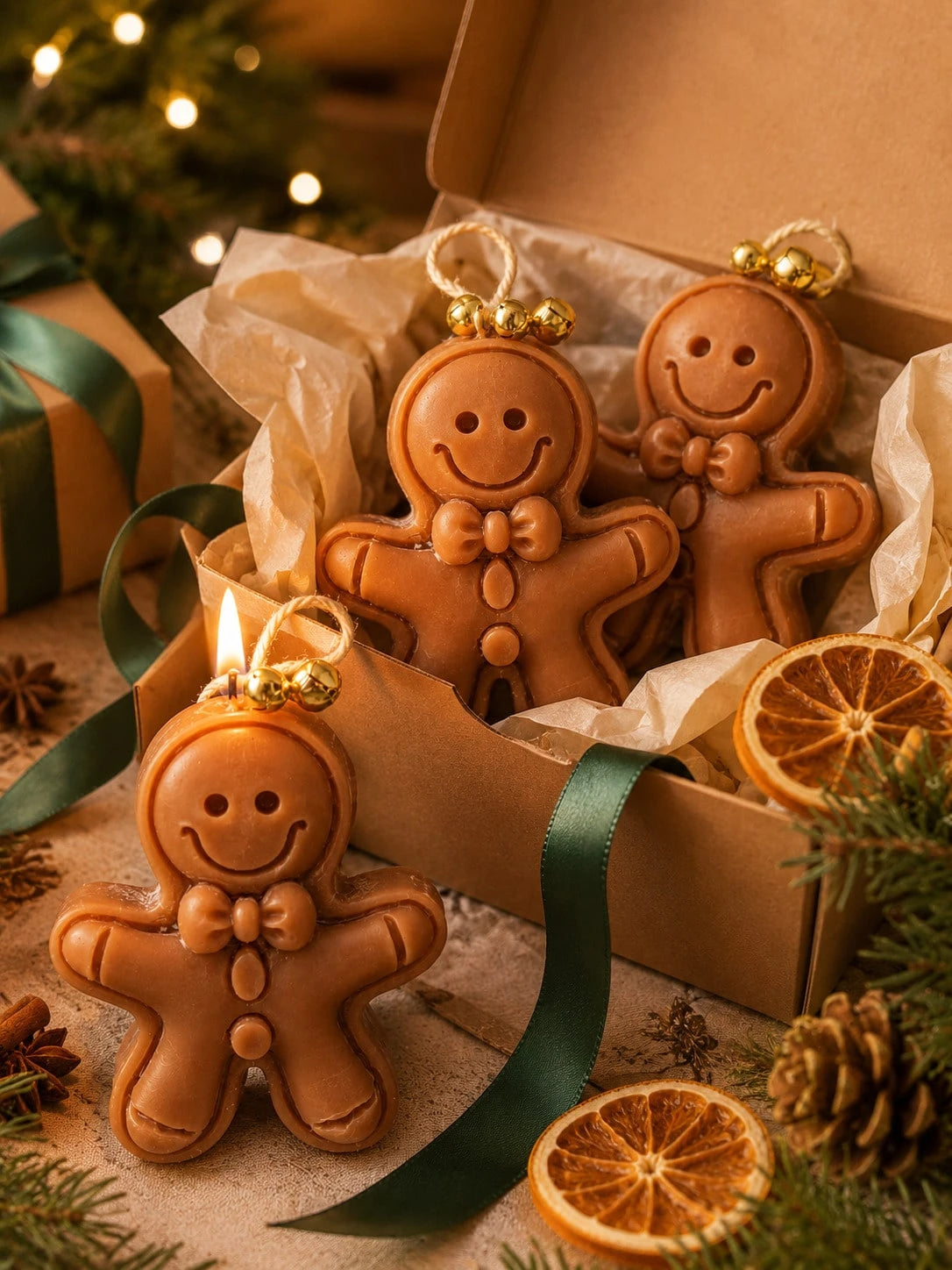 3D Gingerbread Man Silicone Candle Mold, Cute Smiling Gingerbread Statue With Bow And Button Emboss, Pre-Drilled Hanging Hole, Non-Stick Flexible Heat-Resistant Silicone, Easy To Demold And Reuse, Sui