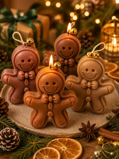 3D Gingerbread Man Silicone Candle Mold, Cute Smiling Gingerbread Statue With Bow And Button Emboss, Pre-Drilled Hanging Hole, Non-Stick Flexible Heat-Resistant Silicone, Easy To Demold And Reuse, Sui