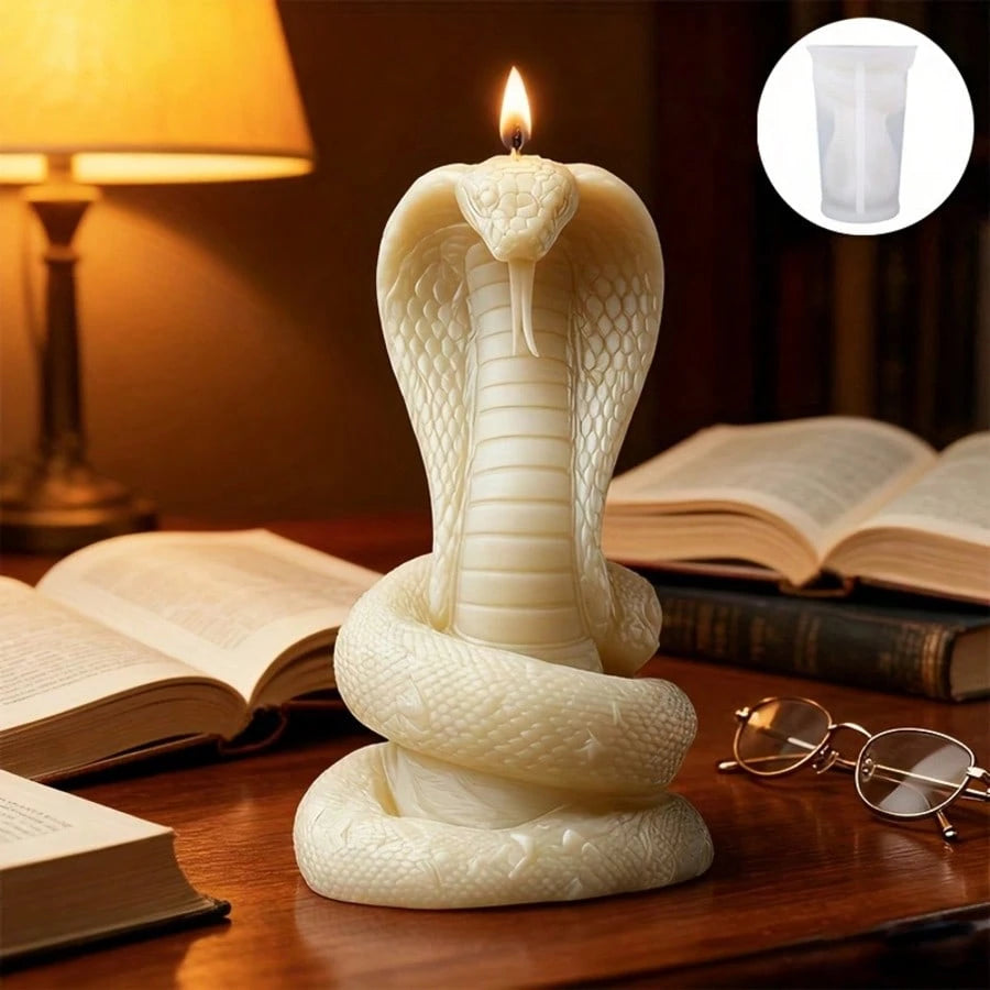 3D Realistic Cobra Snake Shaped Candle Silicone Mold- Elevated Snake Head Flicking Tongue, Detailed Snake Body Texture, Heat Resistant (Up To 280°C/536°F) Easy Demold, Compatible With Soy Wax/Plaster