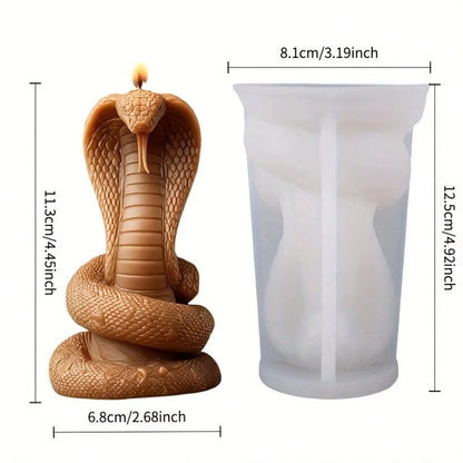 3D Realistic Cobra Snake Shaped Candle Silicone Mold- Elevated Snake Head Flicking Tongue, Detailed Snake Body Texture, Heat Resistant (Up To 280°C/536°F) Easy Demold, Compatible With Soy Wax/Plaster