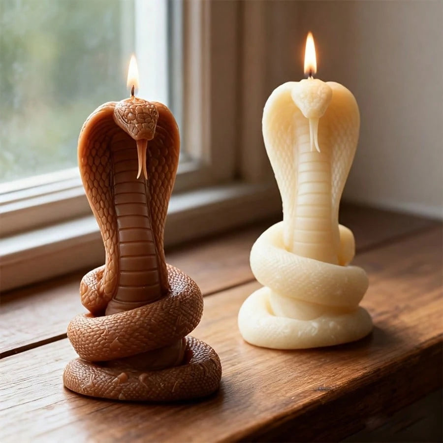 3D Realistic Cobra Snake Shaped Candle Silicone Mold- Elevated Snake Head Flicking Tongue, Detailed Snake Body Texture, Heat Resistant (Up To 280°C/536°F) Easy Demold, Compatible With Soy Wax/Plaster