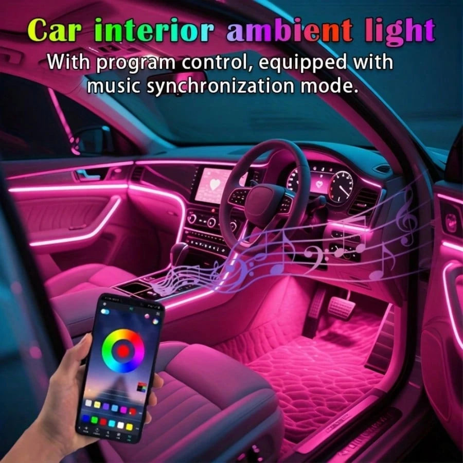 3m/118inch USB Interior Car Neon Lights (Center Console + Dashboard) With Matching Armrest Storage Box, RGB LED Strip, APP Controlled, No Remote Control, For Ambient Lighting Applications, No Battery