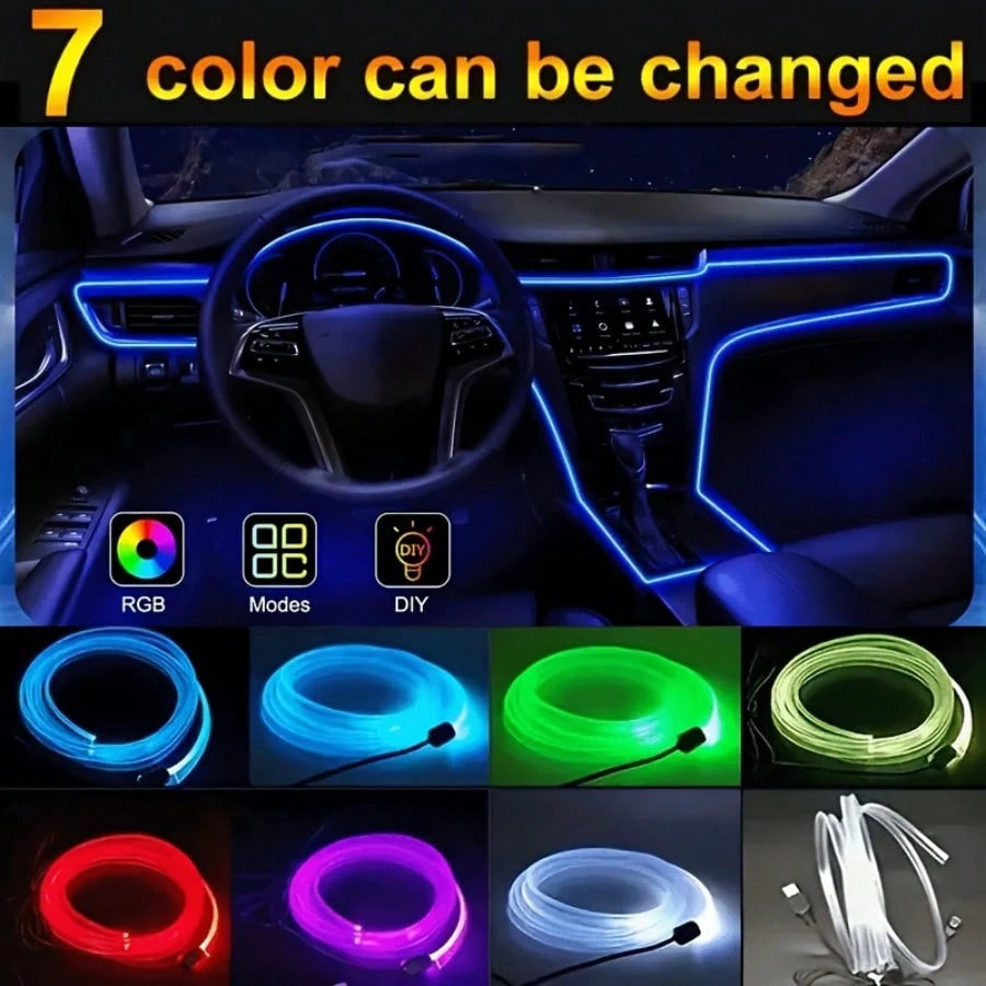 3m/118inch USB Interior Car Neon Lights (Center Console + Dashboard) With Matching Armrest Storage Box, RGB LED Strip, APP Controlled, No Remote Control, For Ambient Lighting Applications, No Battery