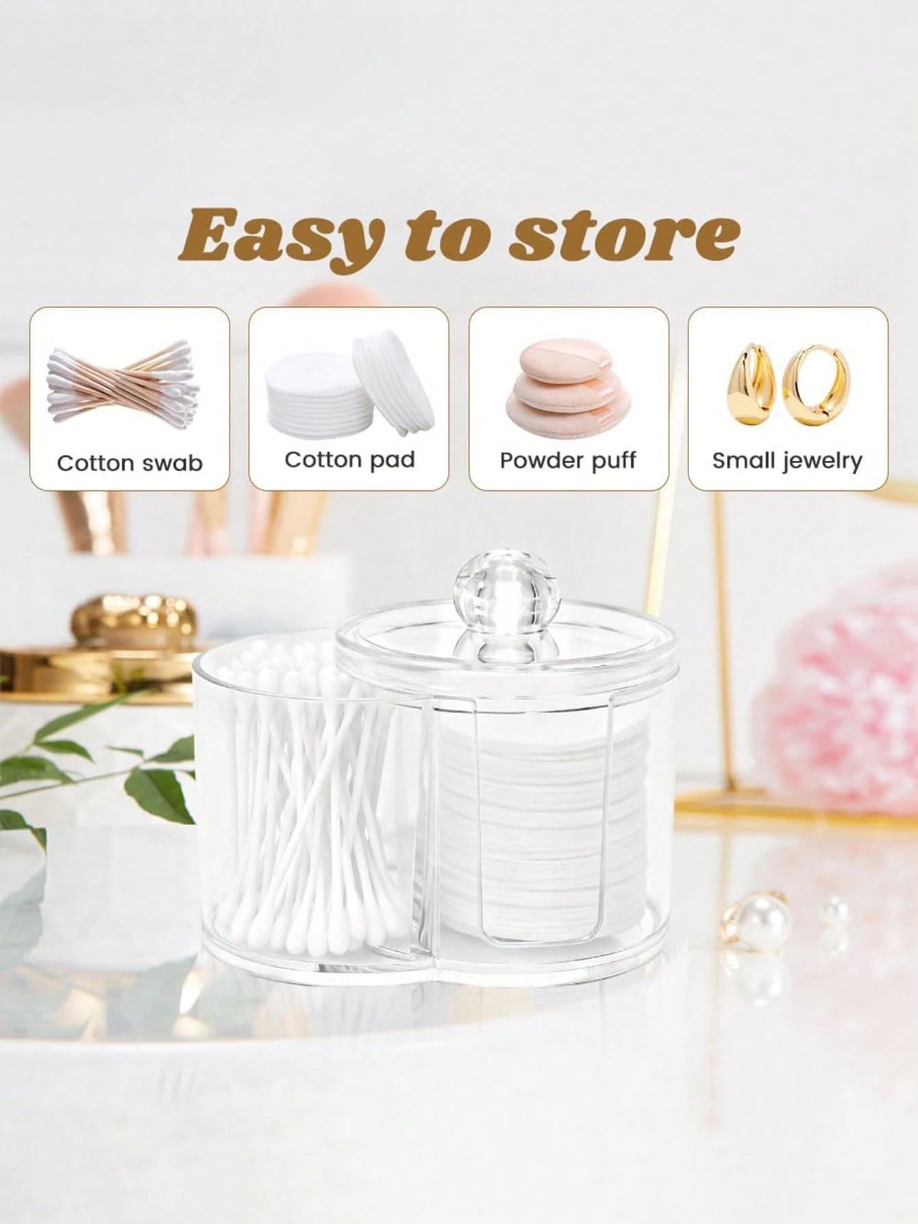 3M 2-In-1 Transparent Plastic Storage Box, Desktop Cosmetic Organizer With Dual-Hole Round Design, Transparent Cosmetic Storage Box With Double Layer Compartments- Modern Vanity Storage Box With Lid