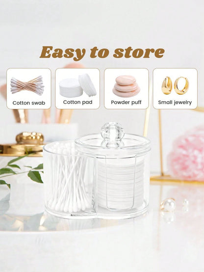 3M 2-In-1 Transparent Plastic Storage Box, Desktop Cosmetic Organizer With Dual-Hole Round Design, Transparent Cosmetic Storage Box With Double Layer Compartments- Modern Vanity Storage Box With Lid