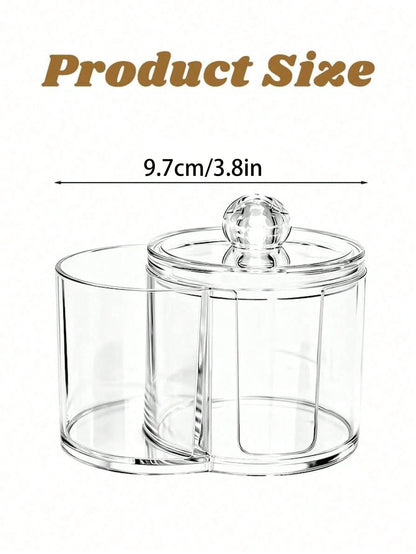 3M 2-In-1 Transparent Plastic Storage Box, Desktop Cosmetic Organizer With Dual-Hole Round Design, Transparent Cosmetic Storage Box With Double Layer Compartments- Modern Vanity Storage Box With Lid