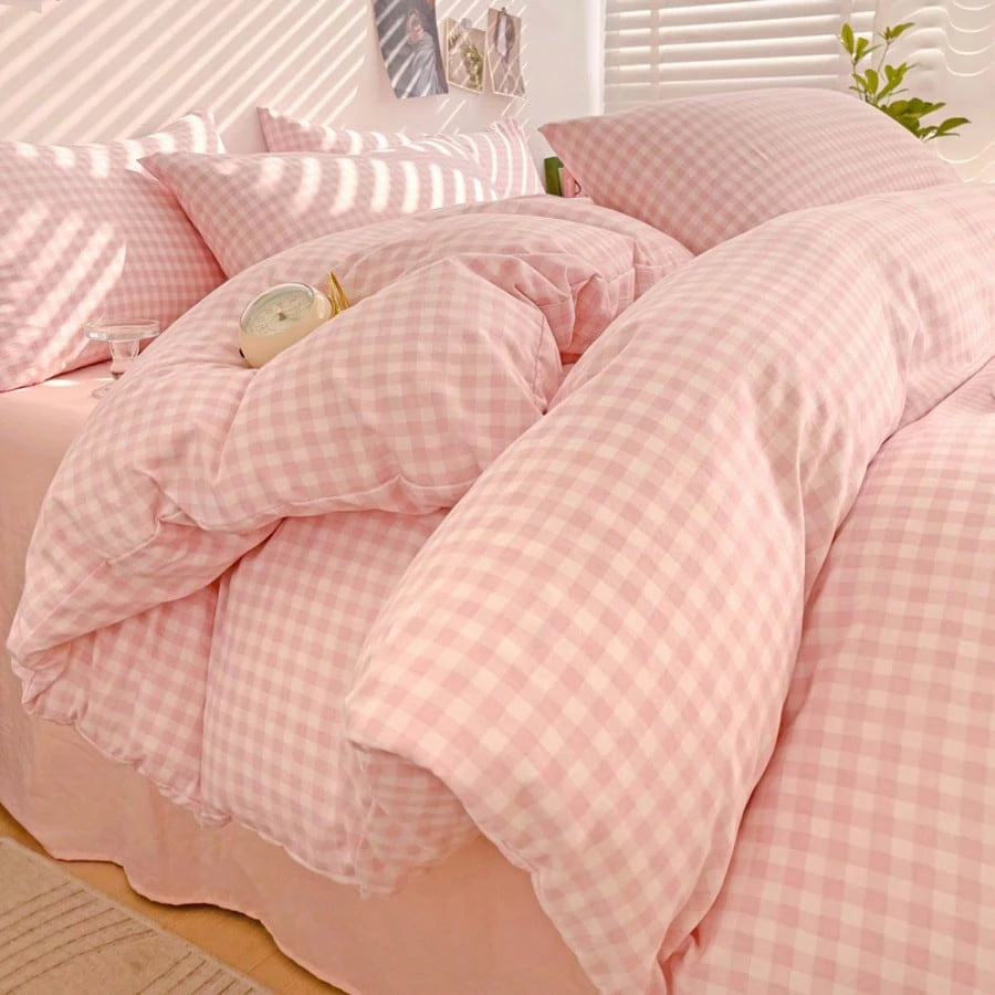 3pcs 100% Polyester European Minimalist Plaid Down Comforter Set, 2 Pillowcases + 1 Duvet Cover Set (No Bed Sheet), Soft And Comfortable, Suitable For All Seasons