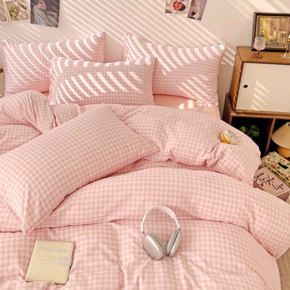 3pcs 100% Polyester European Minimalist Plaid Down Comforter Set, 2 Pillowcases + 1 Duvet Cover Set (No Bed Sheet), Soft And Comfortable, Suitable For All Seasons