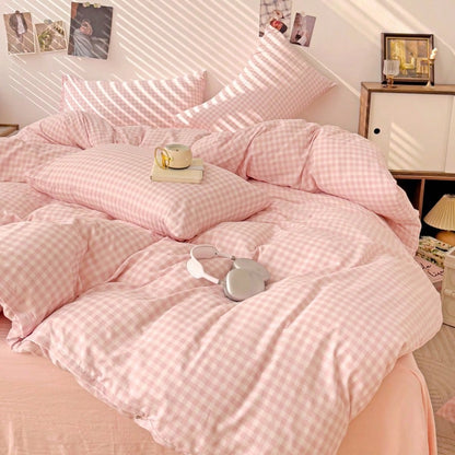3pcs 100% Polyester European Minimalist Plaid Down Comforter Set, 2 Pillowcases + 1 Duvet Cover Set (No Bed Sheet), Soft And Comfortable, Suitable For All Seasons