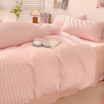 3pcs 100% Polyester European Minimalist Plaid Down Comforter Set, 2 Pillowcases + 1 Duvet Cover Set (No Bed Sheet), Soft And Comfortable, Suitable For All Seasons