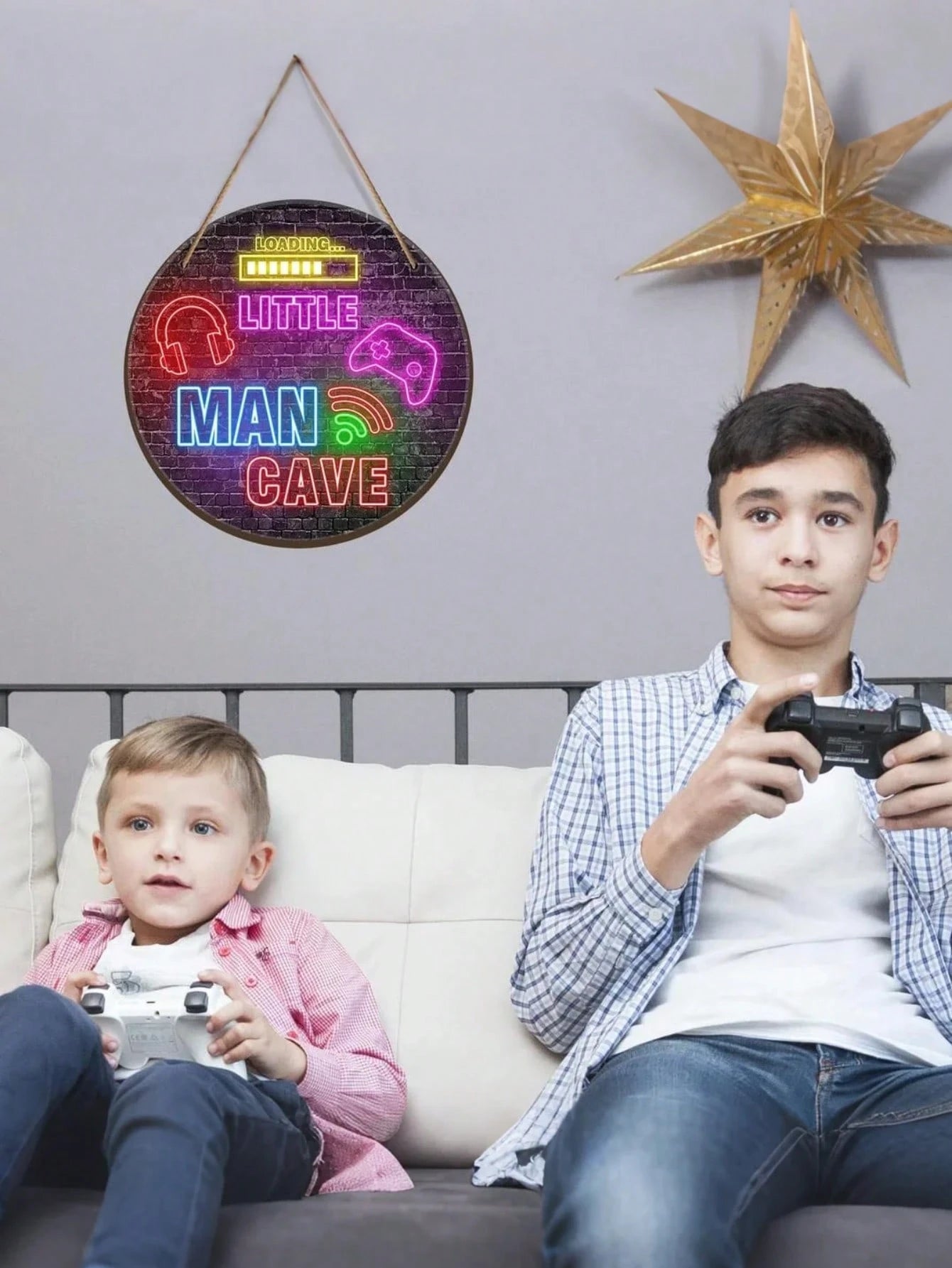 3pcs/1pc- 2 Sizes Round Wooden Signs, Suitable For Game Room And Nursery Decor, Baby Boy Room Decor, Little Boy Cave Sign, Teen Boy Room Hanging Wall Decor Art, Christmas Birthday Gift For Son, Game