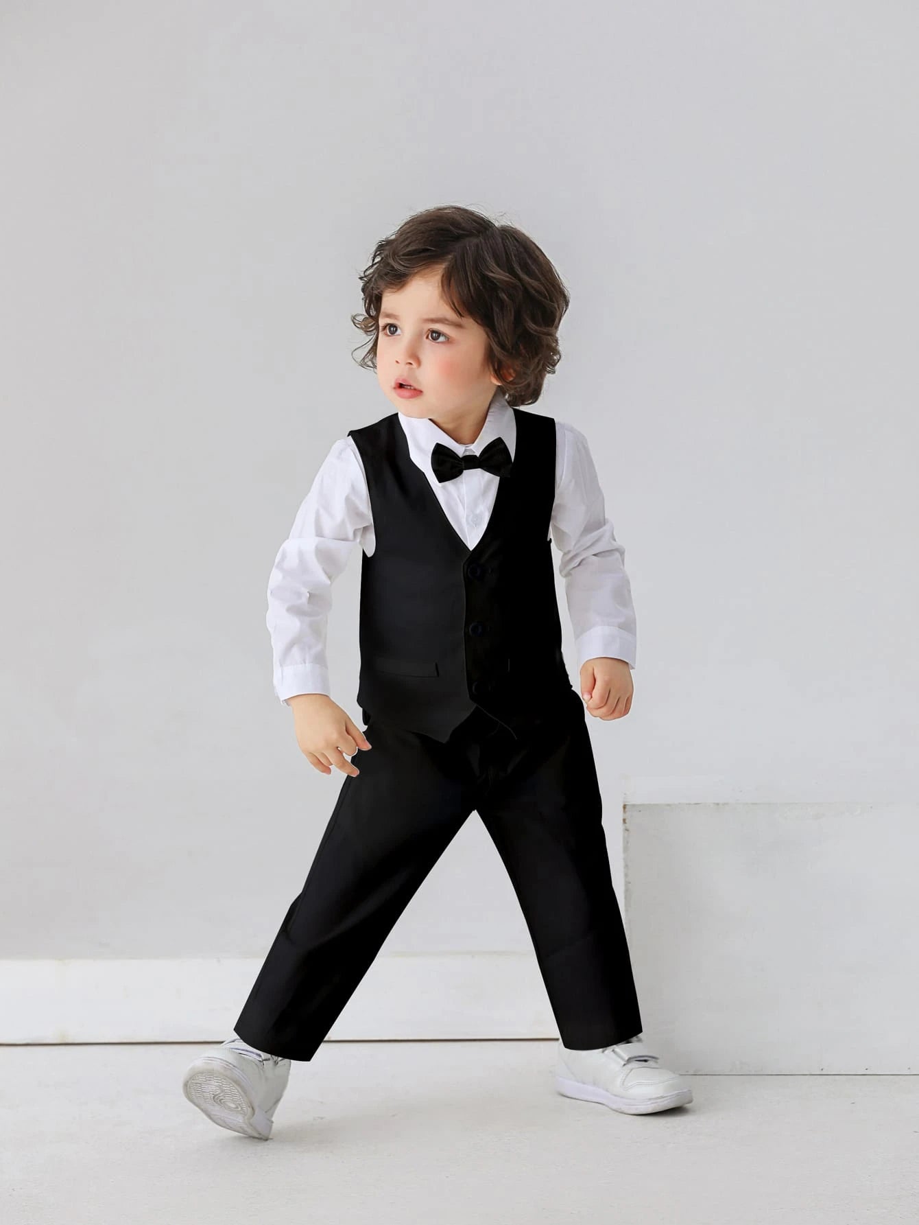 3pcs Baby Boys Gentleman Outfit Set: Long Sleeve White Shirt With Bow Tie, Vest And Pants, Fashionabantic For Birthday Party, Wedding, 1st Month/Year Celebration